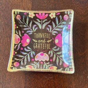 Natural Life Floral Thankful and Grateful Glass Mini Tray, NWT